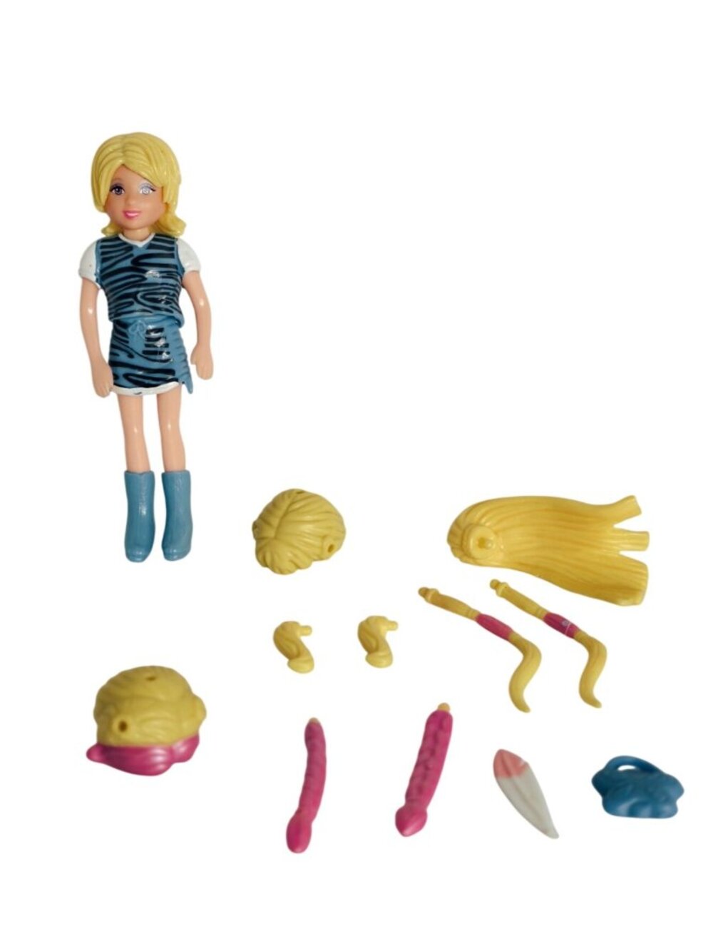 Vtg Polly Pocket Pop N' Style Wig Hair Set 13pc 3.5 Mini Doll Playset